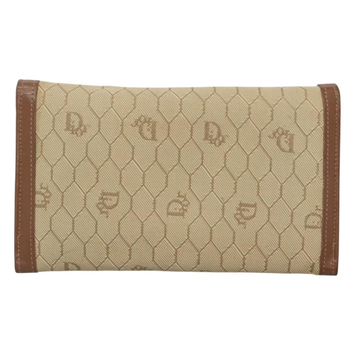 Christian Dior Vintage Honeycomb Flap Wallet Coated Canvas, BEIGE, CANVAS, Wallets