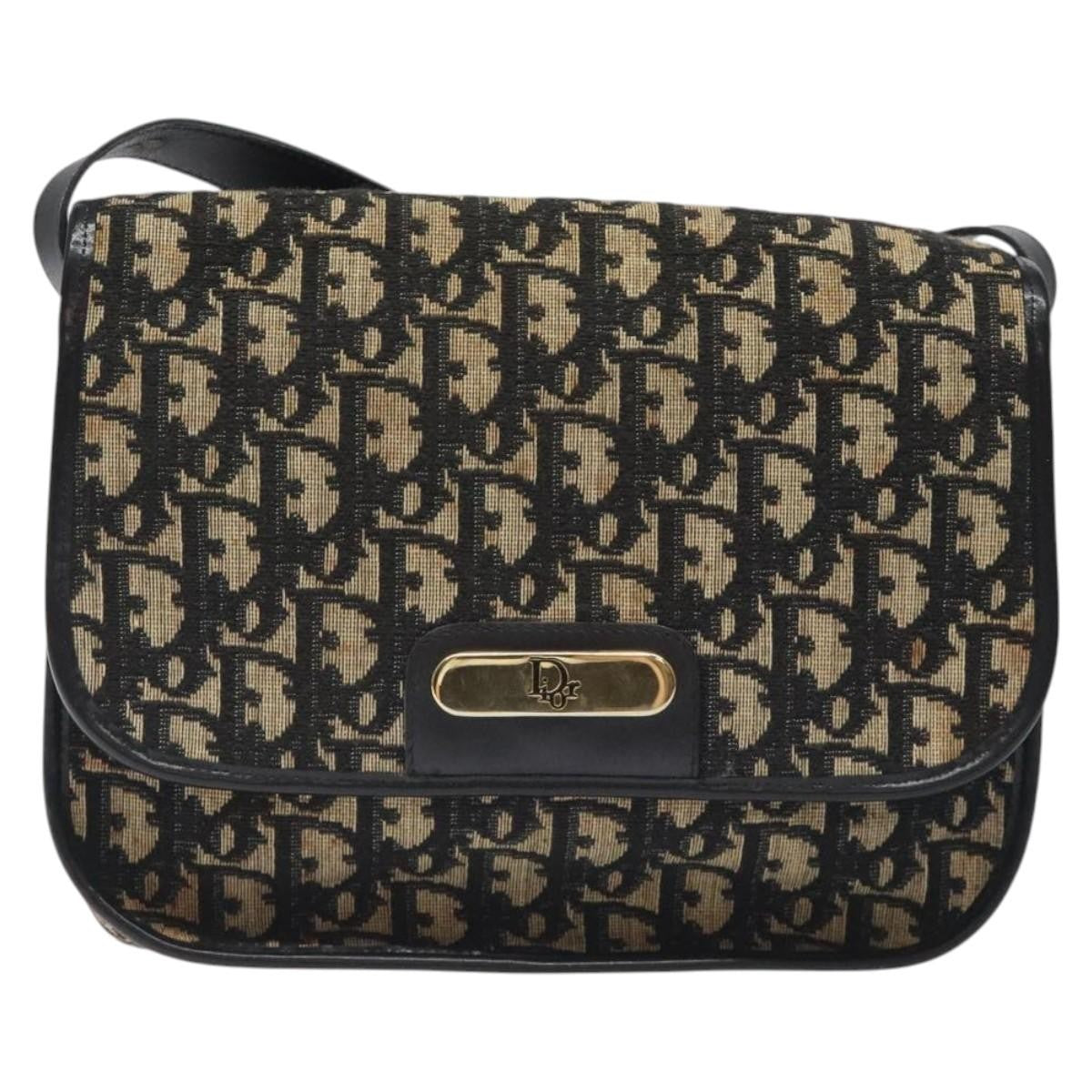 Christian Dior Vintage Flap Crossbody Bag Canvas, BLACK, CANVAS, Shoulder bag