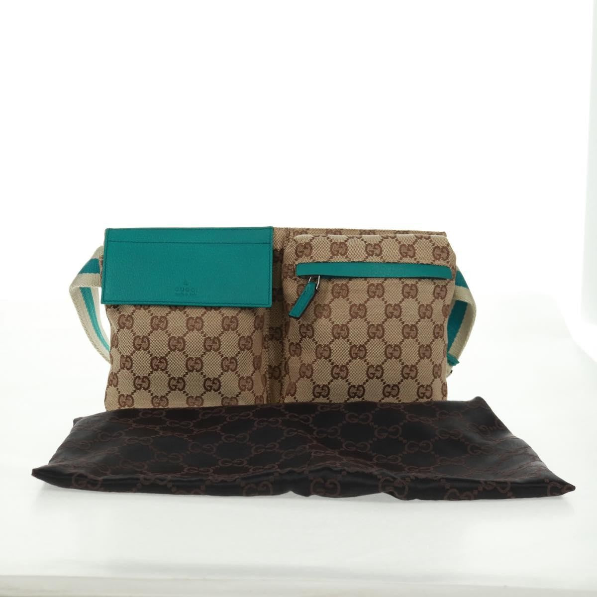 Gucci Vintage Double Belt Bag GG Canvas with Leather, Beige, Canvas, Shoulder Bag