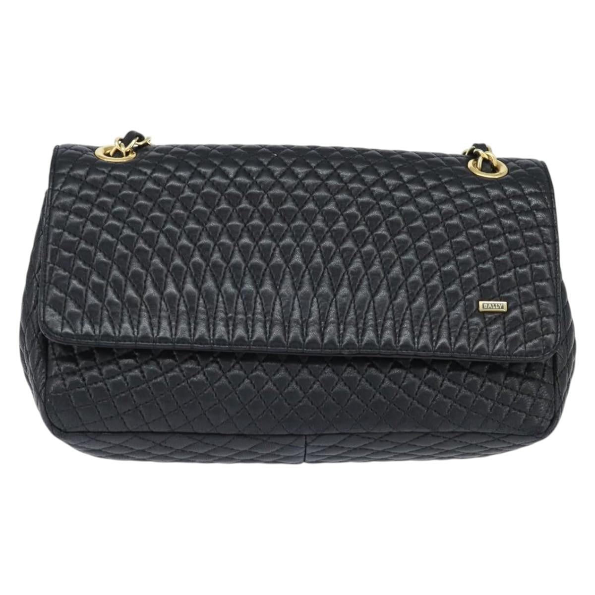 Bally Vintage Chain Shoulder Bag Quilted Leather, BLACK, LEATHER, Shoulder bag