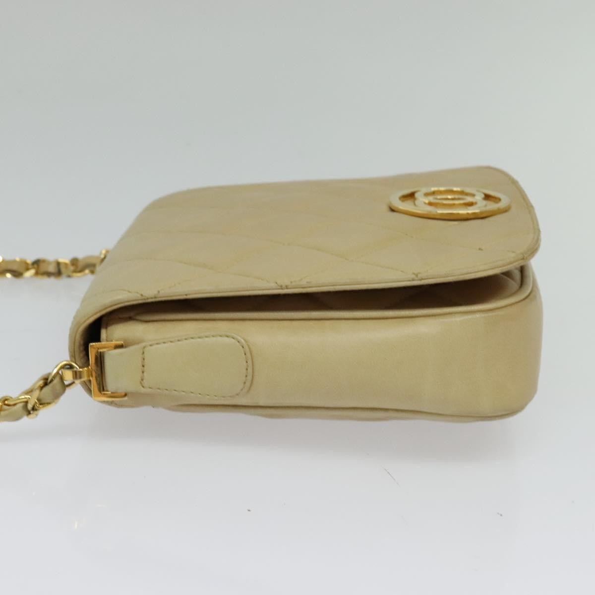 Chanel Vintage CC Chain Flap Bag Quilted Lambskin, Beige, Leather, Shoulder Bag