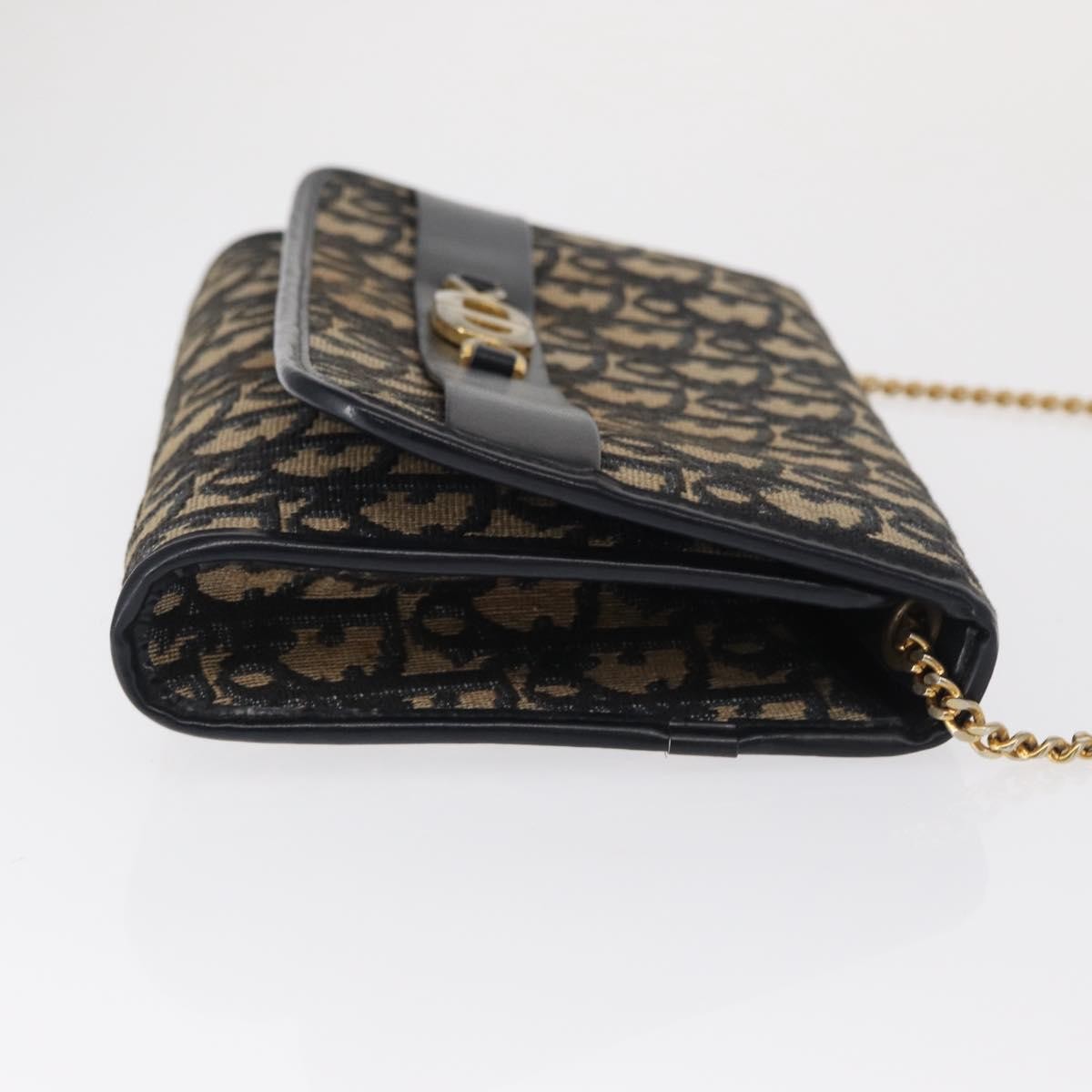 Christian Dior Vintage CD Chain Flap Shoulder Bag Diorissimo Canvas, NAVY, CANVAS, Shoulder bag