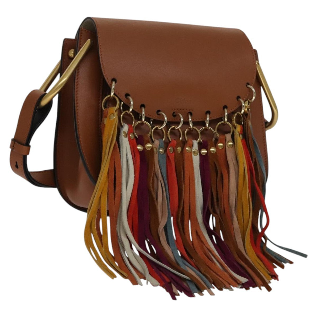Chloe Multicolor Fringe Hudson Bag Leather, BROWN, LEATHER, Crossbody bag