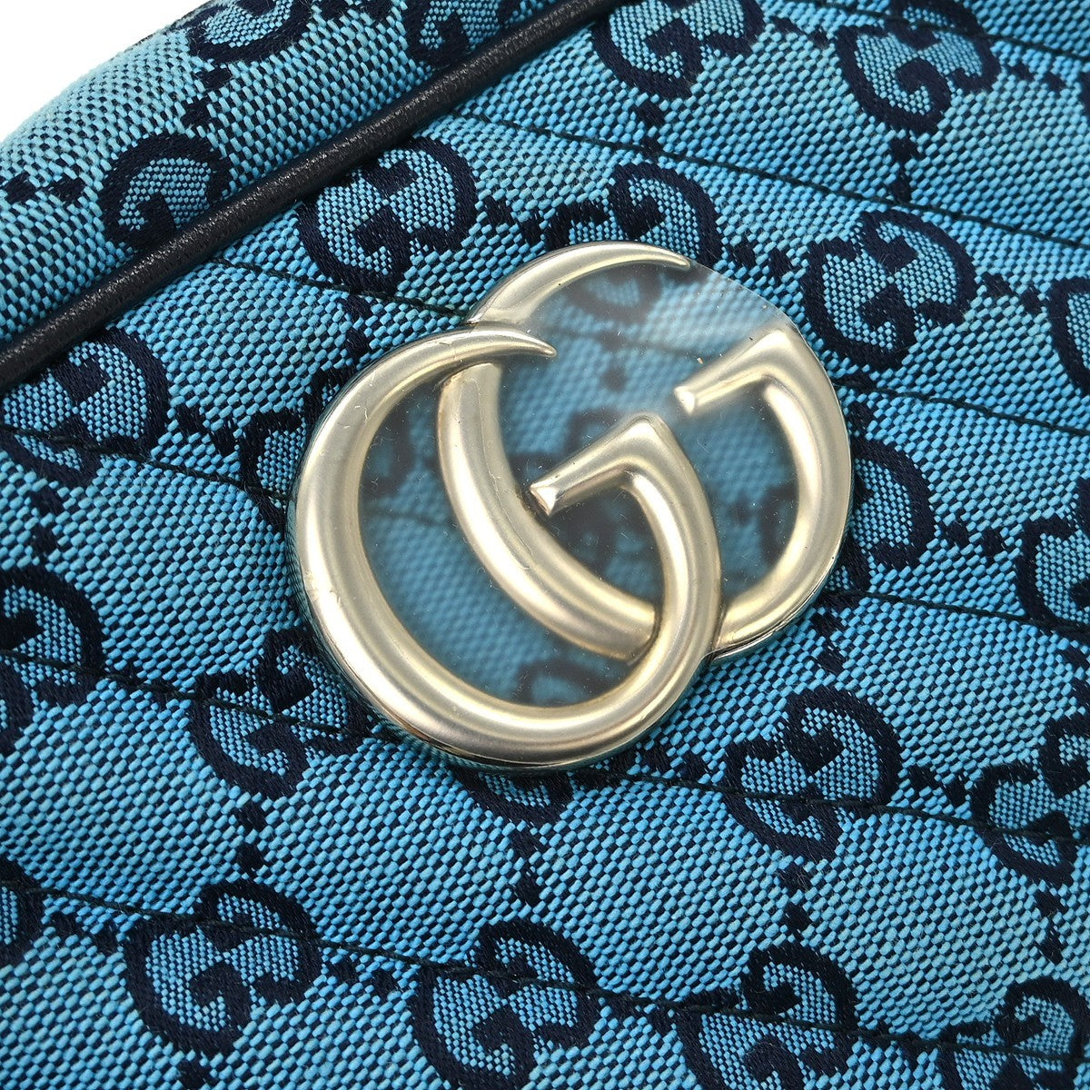 Gucci GG marmont Black leather, Blue, Canvas, Shoulder Bag