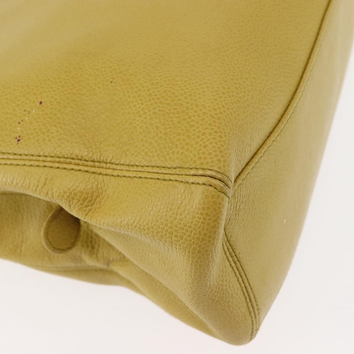 Chanel Vintage Logo Chain Tote Caviar, YELLOW, LEATHER, Tote bag