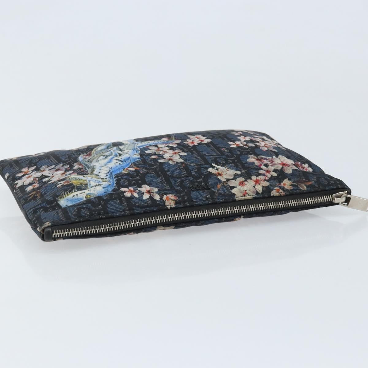 Christian Dior Diorama Clutch Satin, Navy, Canvas, Clutch