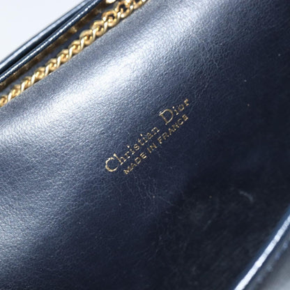 Christian Dior Vintage Chain Flap Shoulder Bag Leather, NAVY, LEATHER, Shoulder bag