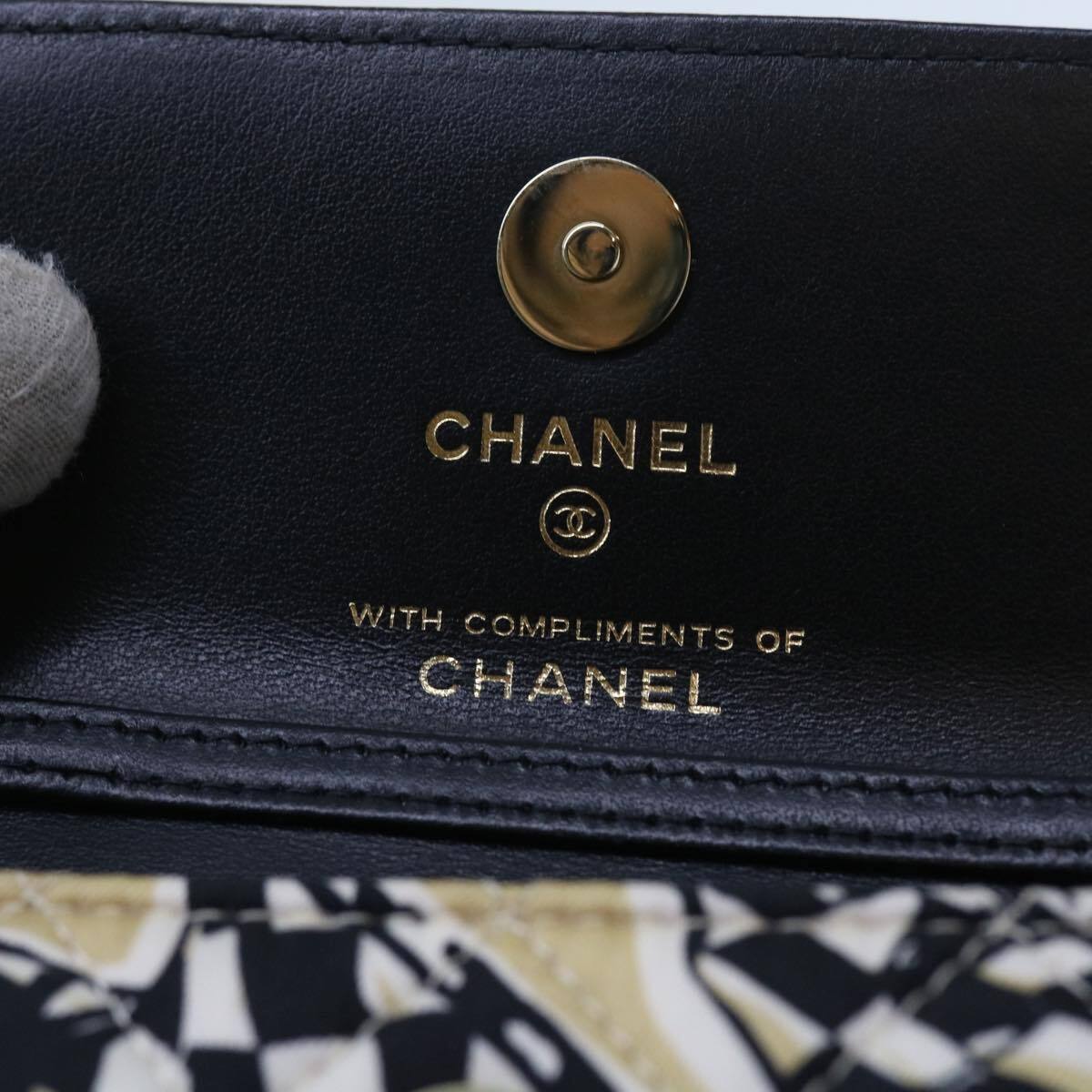 Chanel Flap Card Holder on Chain Quilted Printed Canvas, BEIGE, CANVAS, Shoulder bag