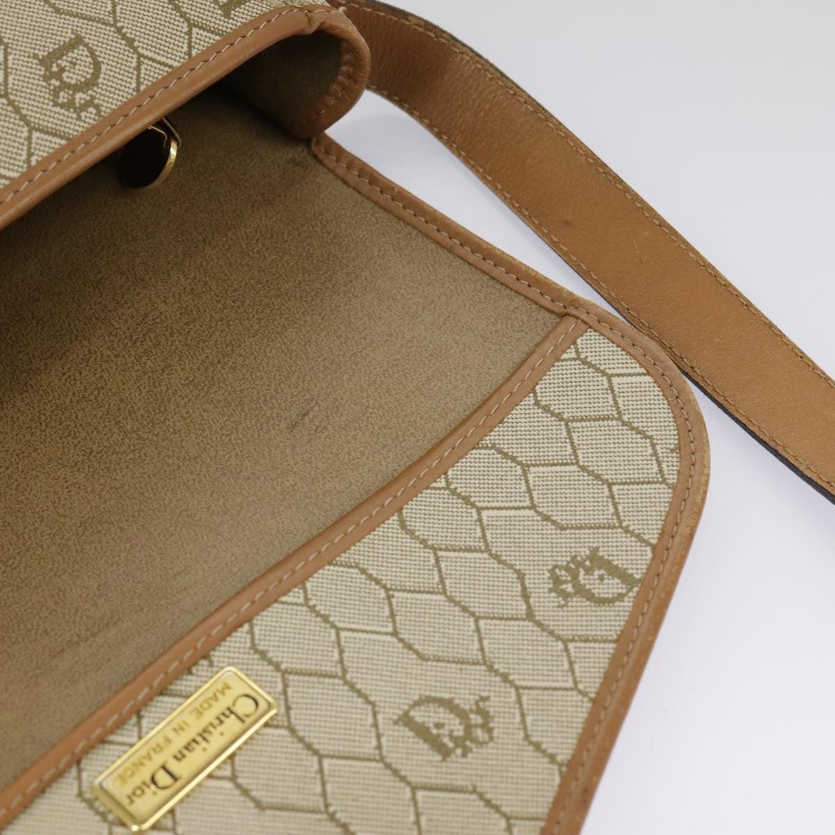 Christian Dior Vintage Honeycomb Shoulder Bag Canvas, BEIGE, CANVAS, Shoulder bag