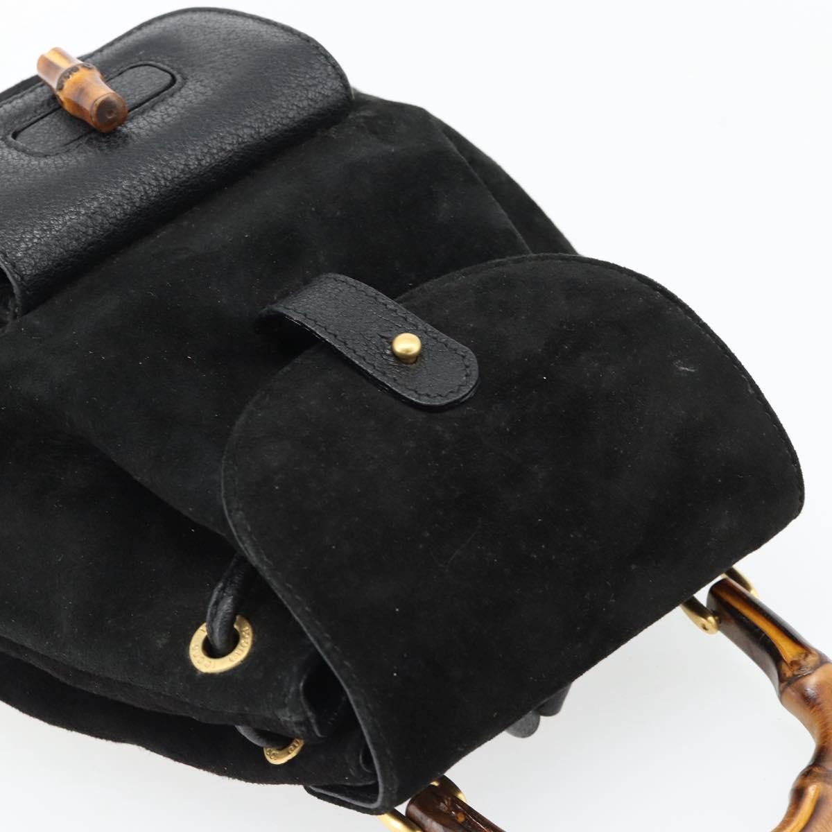 Gucci Vintage Bamboo Backpack Suede, Black, Suede, Backpack