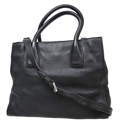 Prada Vitello Daino Convertible Tote Vitello Daino, Black, Leather, Handbag
