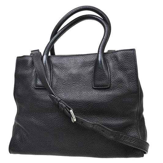Prada Vitello Daino Convertible Tote Vitello Daino, Black, Leather, Handbag