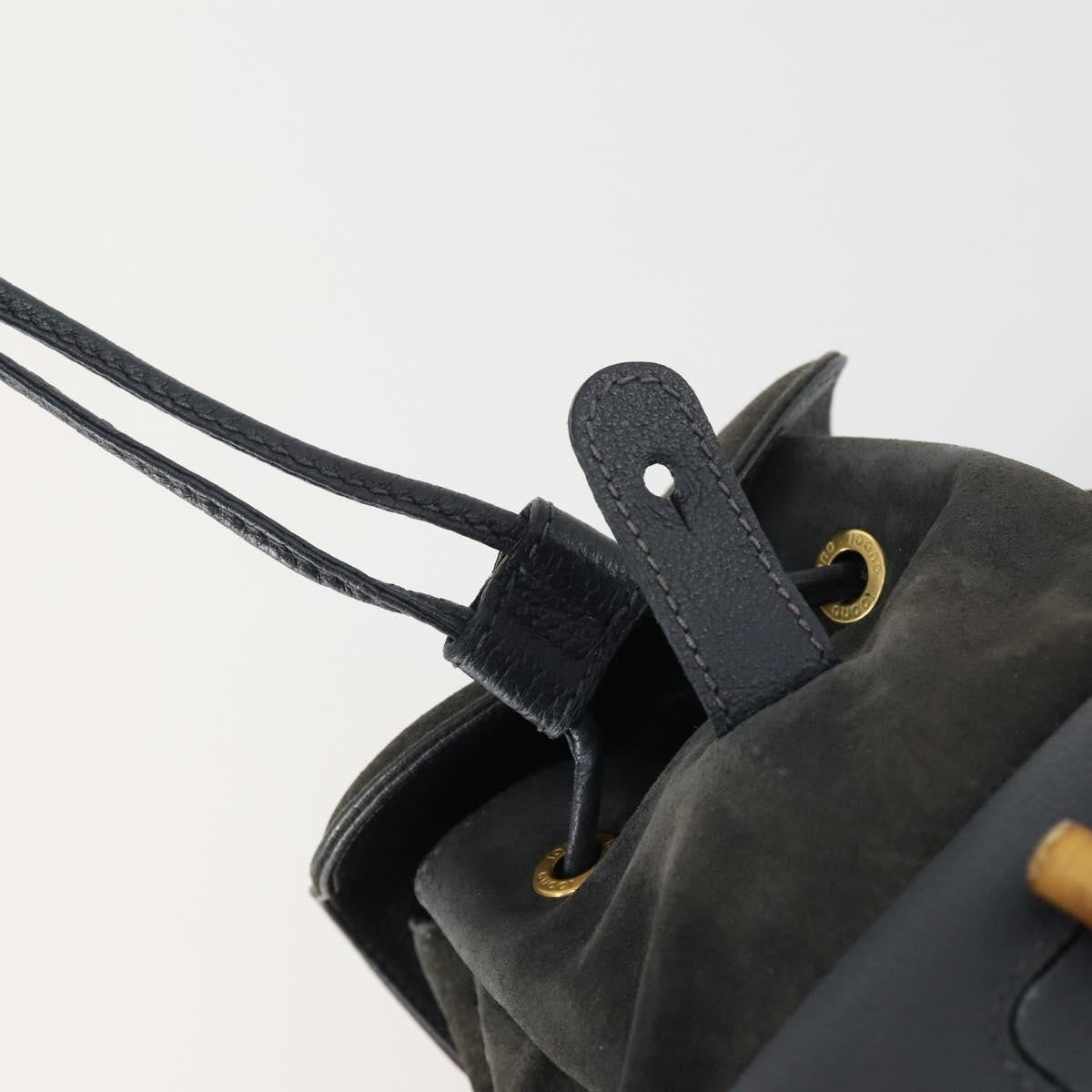 Gucci Vintage Bamboo Backpack Suede, NAVY, SUEDE, Backpack