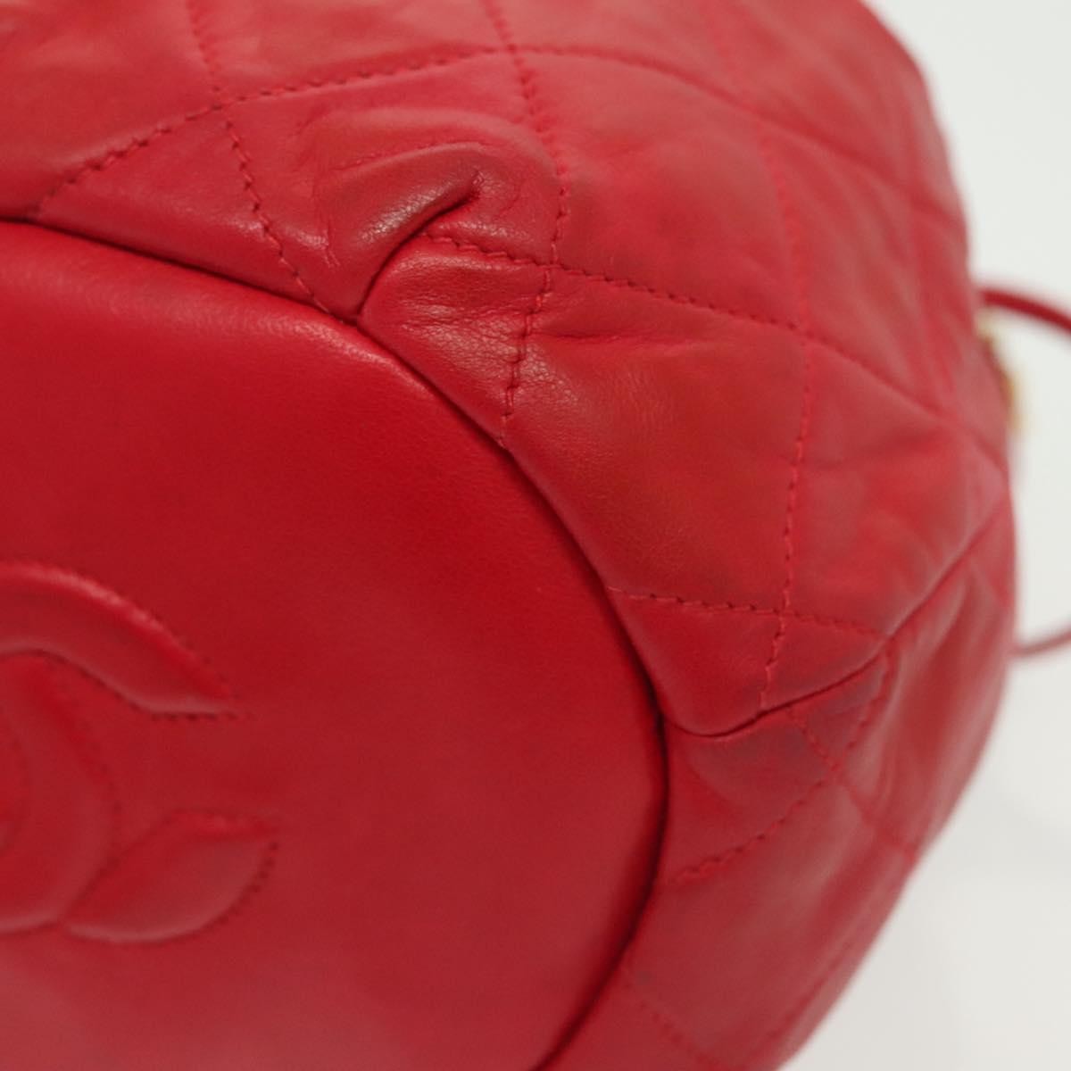 Chanel Drawstring Bucket Bag Lambskin, RED, LEATHER, Crossbody bag