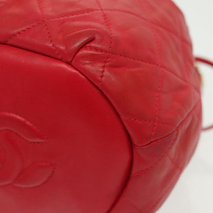 Chanel Drawstring Bucket Bag Lambskin, RED, LEATHER, Crossbody bag