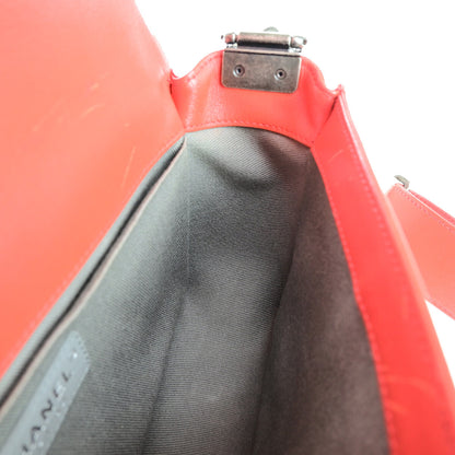 Chanel Boy Flap Bag with Strap Quilted Lambskin, RED, LEATHER, Shoulder bag