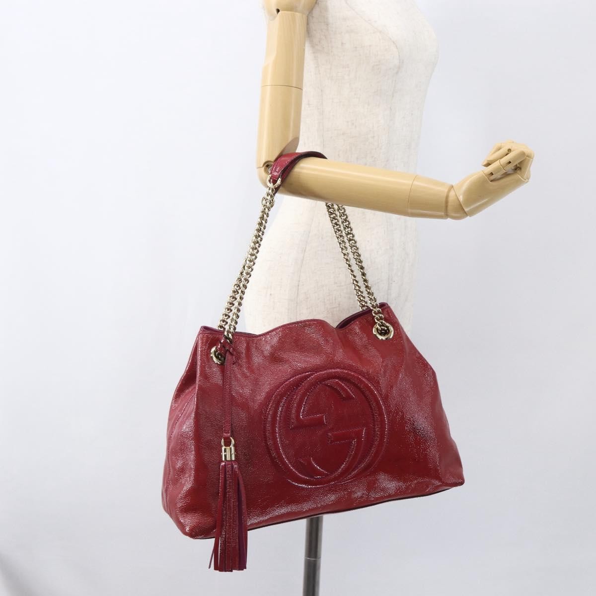 Gucci Soho Chain Strap Shoulder Bag Patent, RED, LEATHER, Shoulder bag