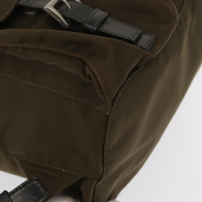 Prada Vela Double Front Pocket Backpack Tessuto with Saffiano Leather, KHAKI, NYLON, Backpack