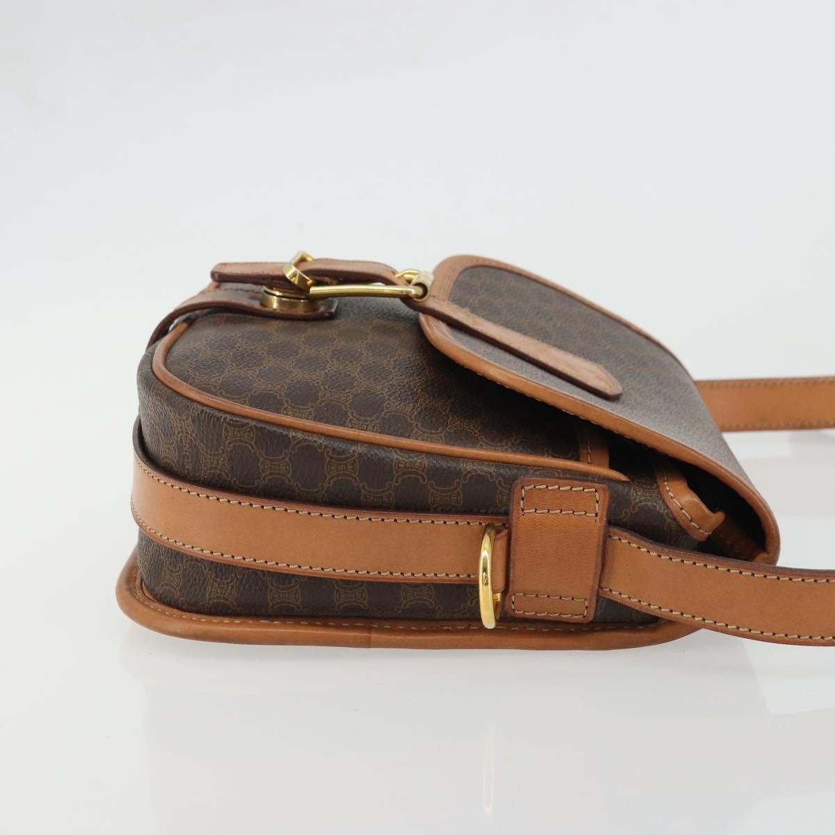 Celine Vintage Macadam Shoulder Bag Canvas and Leather, Brown, Canvas, Shoulder Bag