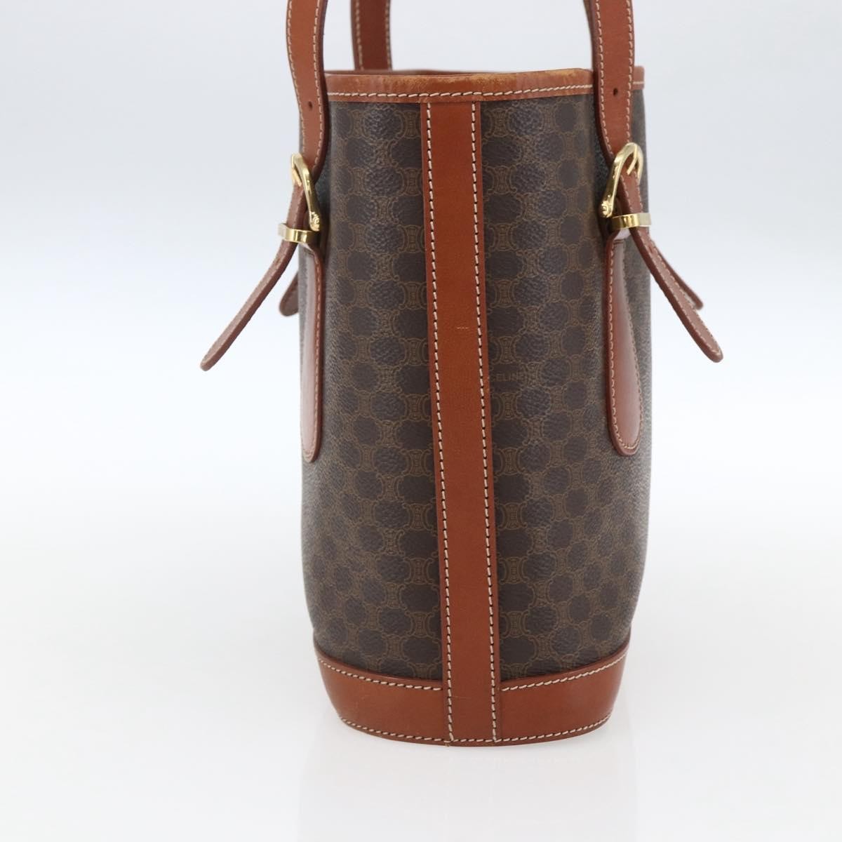 Celine Vintage Macadam Handbag Canvas and Leather, BROWN, CANVAS, Handbag