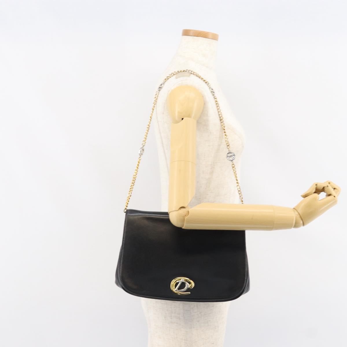 Christian Dior Vintage Chain Flap Shoulder Bag Leather, BLACK, LEATHER, Shoulder bag