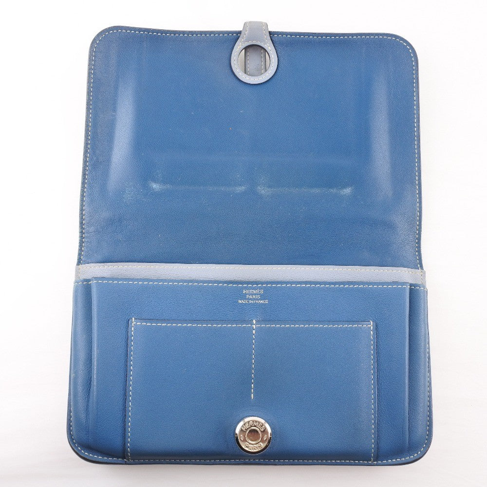 Hermes Dogon Duo Combined Wallet Leather, BLUE, CALFSKIN, Wallets