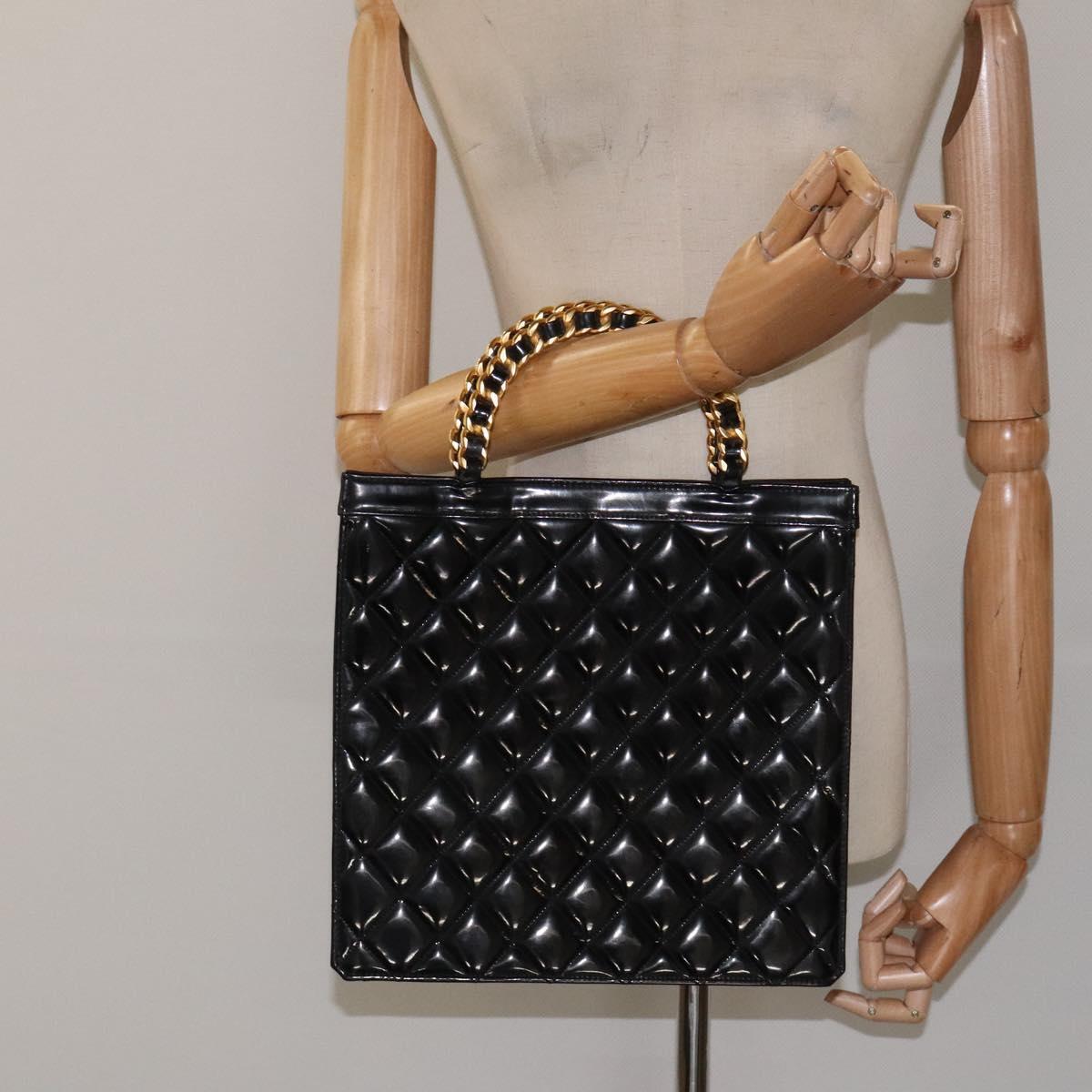 Chanel Vintage Chain Handle Tote Patent leather, BLACK, PATENT_LEATHER, Tote bag