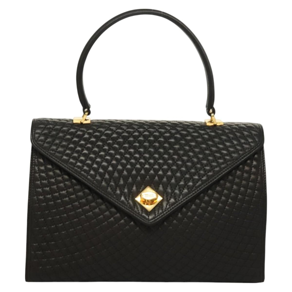 Bally Vintage Handbag Quilted Leather, BLACK, LEATHER, Handbag