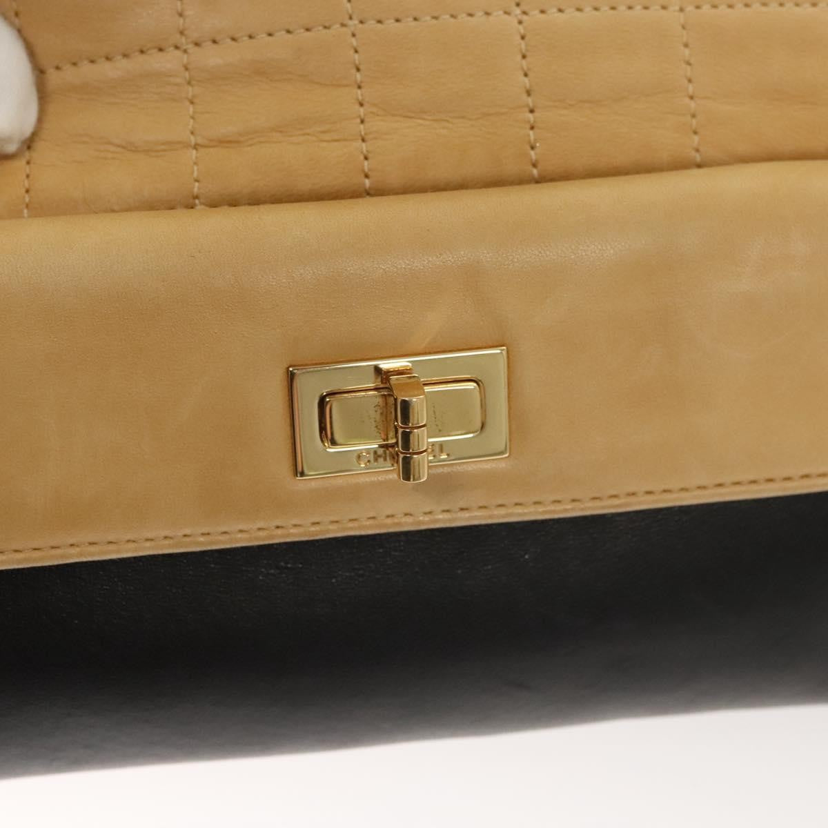Chanel Chocolate Bar CC Handbag Quilted Lambskin, Beige, Leather, Handbag