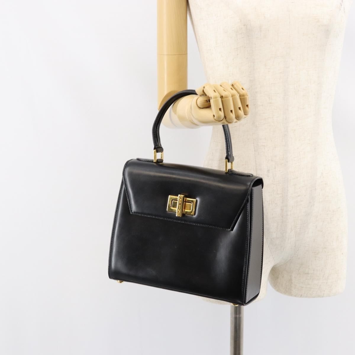 Celine Vintage Convertible Turnlock Top Handle Bag Leather, BLACK, LEATHER, Handbag