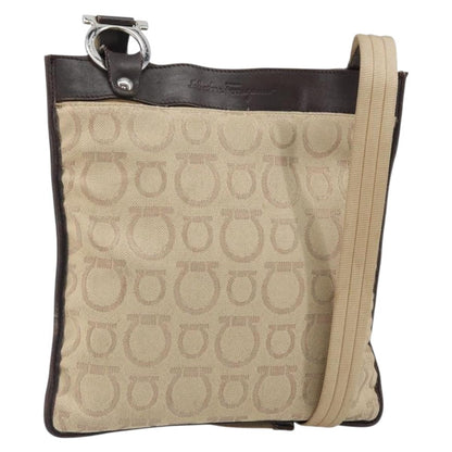 Salvatore Ferragamo Gancini Shoulder Bag Canvas, BEIGE, CANVAS, Shoulder bag