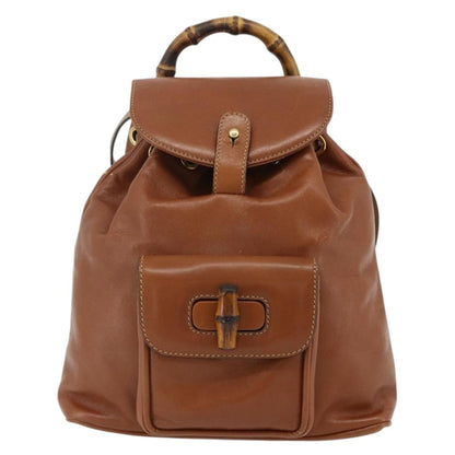 Gucci Vintage Bamboo Backpack Leather, Brown, Leather, Backpack