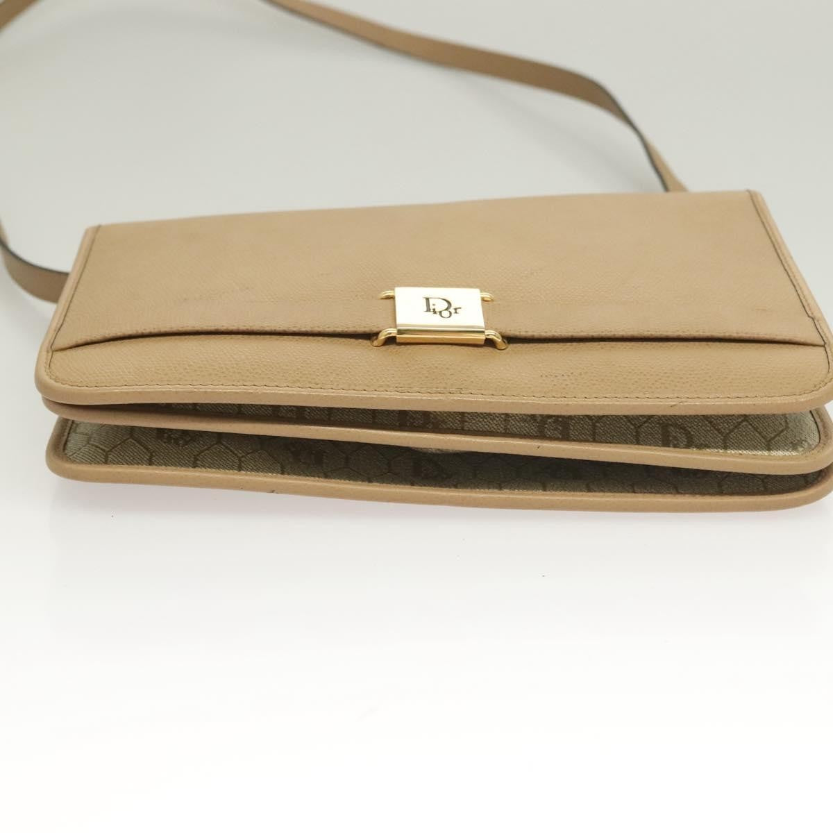 Christian Dior Vintage Honeycomb Shoulder Bag Leather, BEIGE, LEATHER, Shoulder bag
