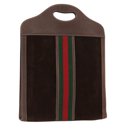 Gucci Vintage Web Sherry Line Handbag Suede, BROWN, SUEDE, Handbag