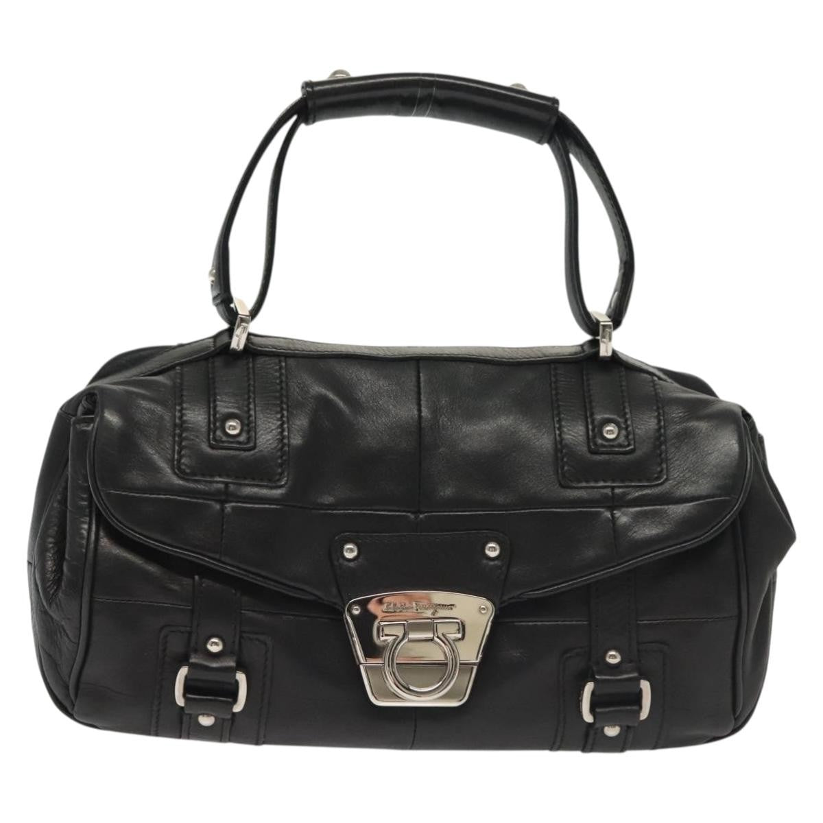 Salvatore Ferragamo Gancini handbag Leather, BLACK, LEATHER, Handbag
