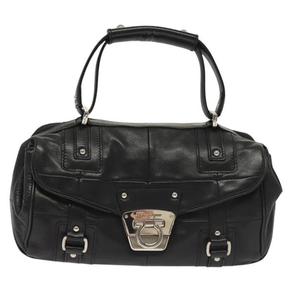 Salvatore Ferragamo Gancini handbag Leather, BLACK, LEATHER, Handbag