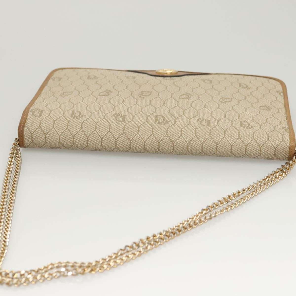 Christian Dior Vintage Honeycomb chain Canvas, BEIGE, CANVAS, Handbag
