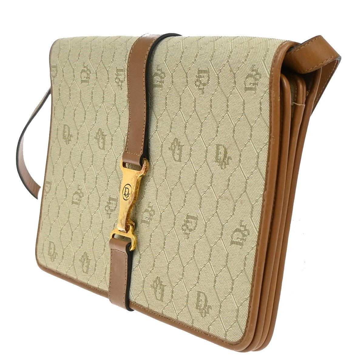 Christian Dior Vintage Honeycomb Handbag Canvas Leather, BEIGE, CANVAS, Shoulder bag