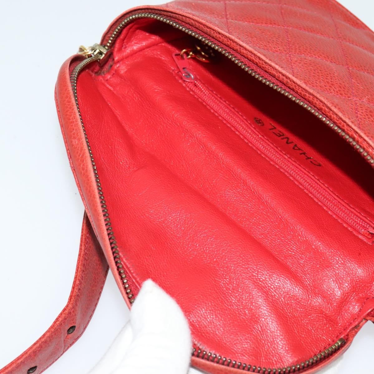 Chanel Vintage Zip Belt Bag Quilted Caviar, Red, Leather, Shoulder Bag