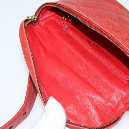 Chanel Vintage Zip Belt Bag Quilted Caviar, Red, Leather, Shoulder Bag