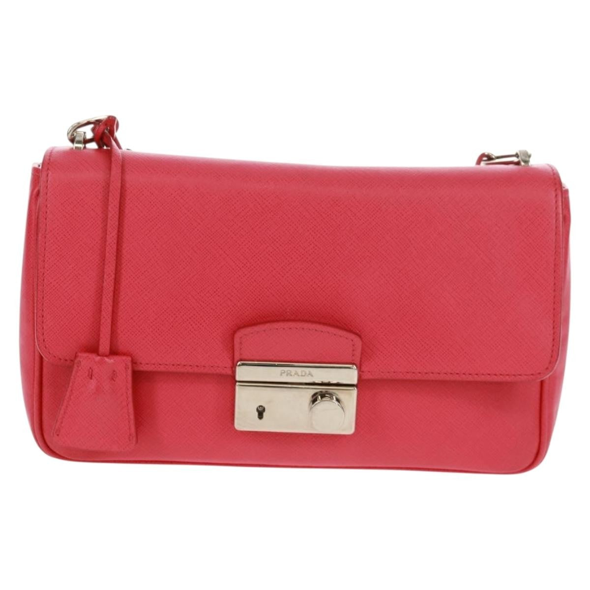 Prada Sound Chain Shoulder Bag Saffiano Leather, Red, Leather, Shoulder Bag