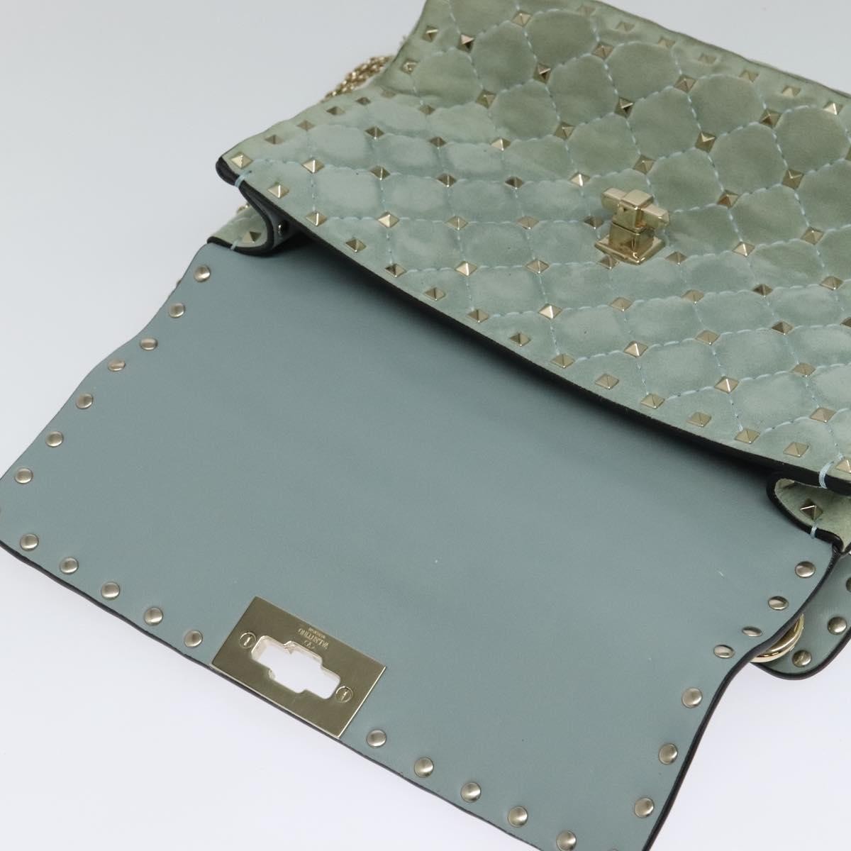 Valentino Garavani Rockstud Spike Flap Bag Quilted Suede, BLUE, SUEDE, Shoulder bag