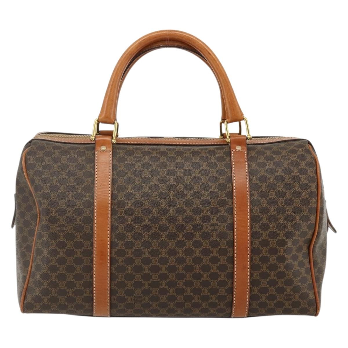 Celine Vintage Macadam Boston bag Canvas and Leather, Brown, Canvas, Travel Bag