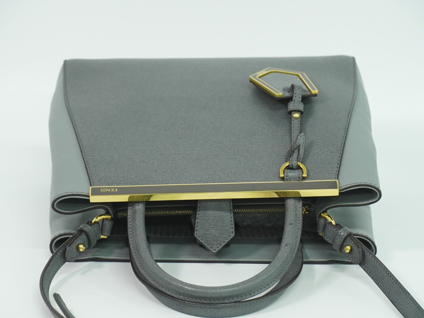 Fendi 2Jours Bag Leather, GRAY, LEATHER, Handbag