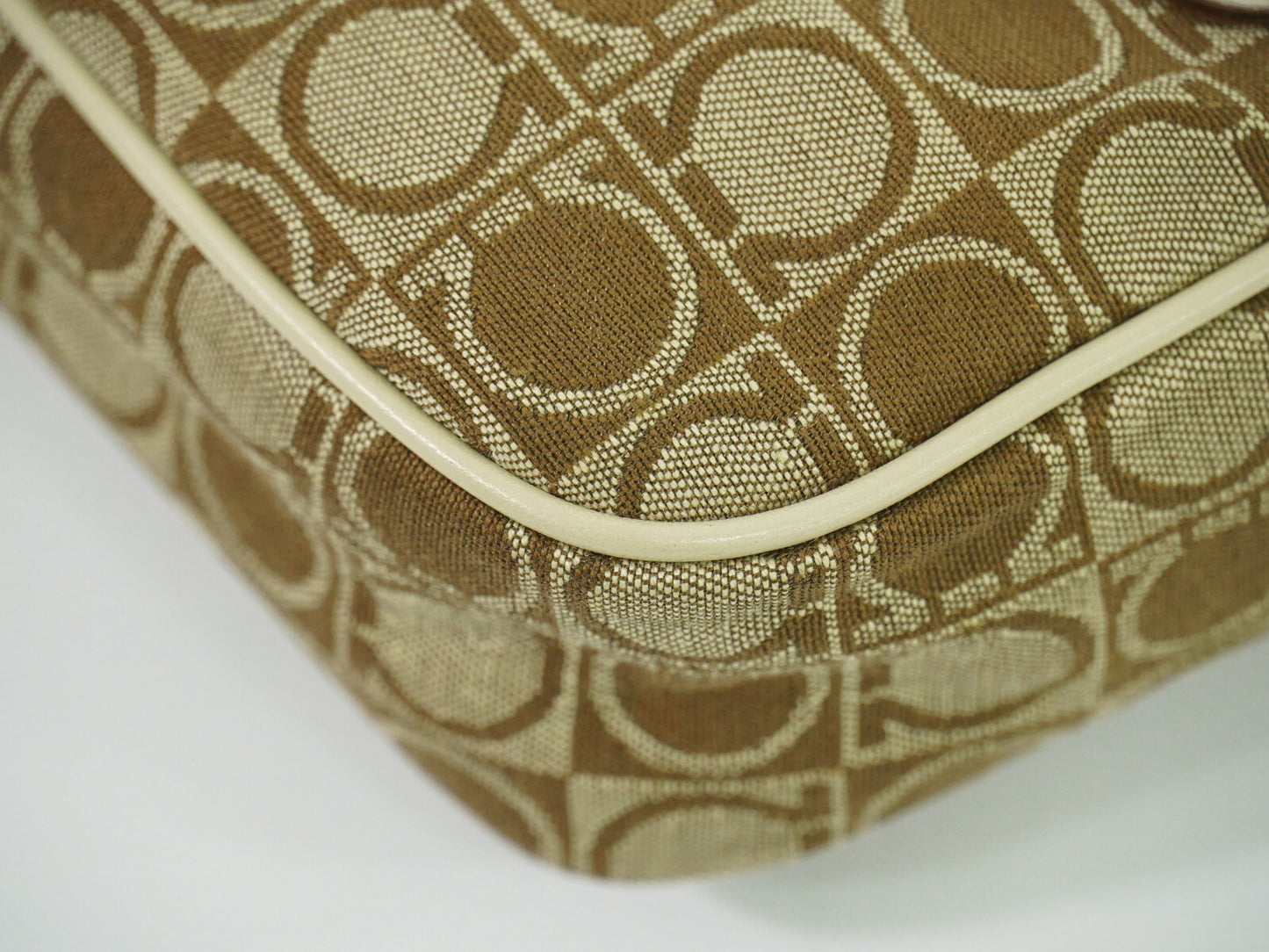 Salvatore Ferragamo Gancini Shoulder Bag Canvas, BEIGE, CANVAS, Shoulder bag