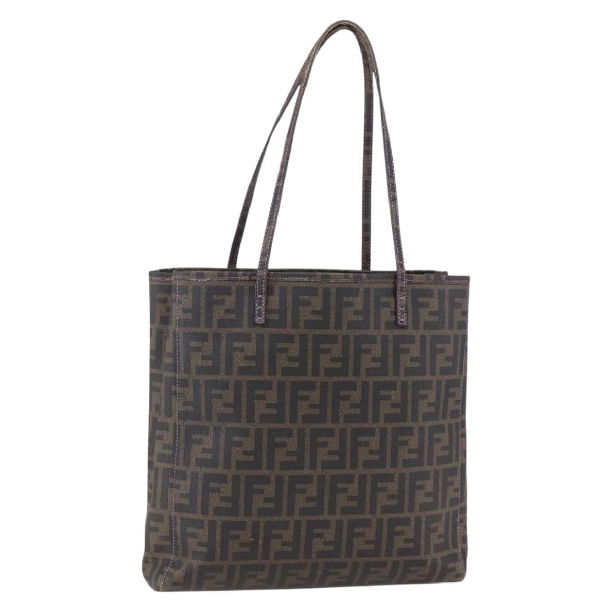 Fendi Compartment Shopping Tote Zucca Coated Canvas, BLACK, PVC, Tote bag
