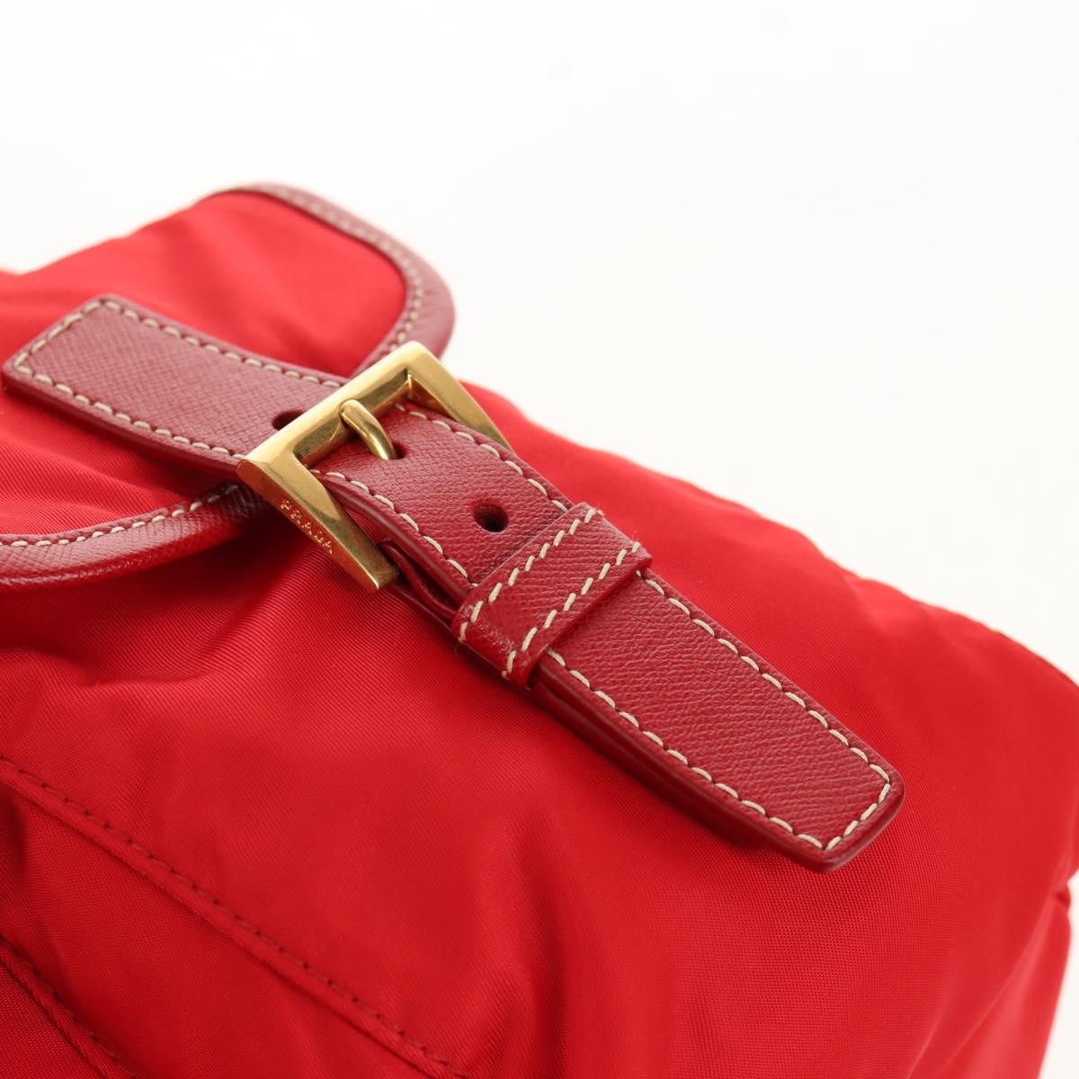Prada Vela Double Front Pocket Backpack Tessuto with Saffiano Leather, Red, Nylon, Backpack