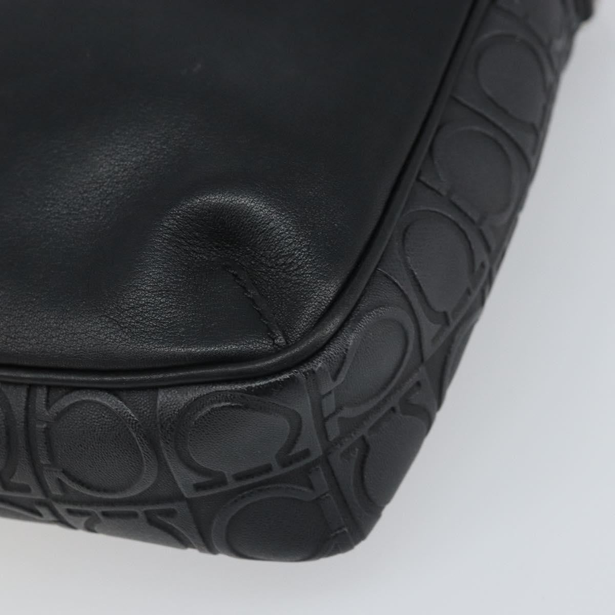 Salvatore Ferragamo Gancini Shoulder Bag Leather, BLACK, LEATHER, Shoulder bag