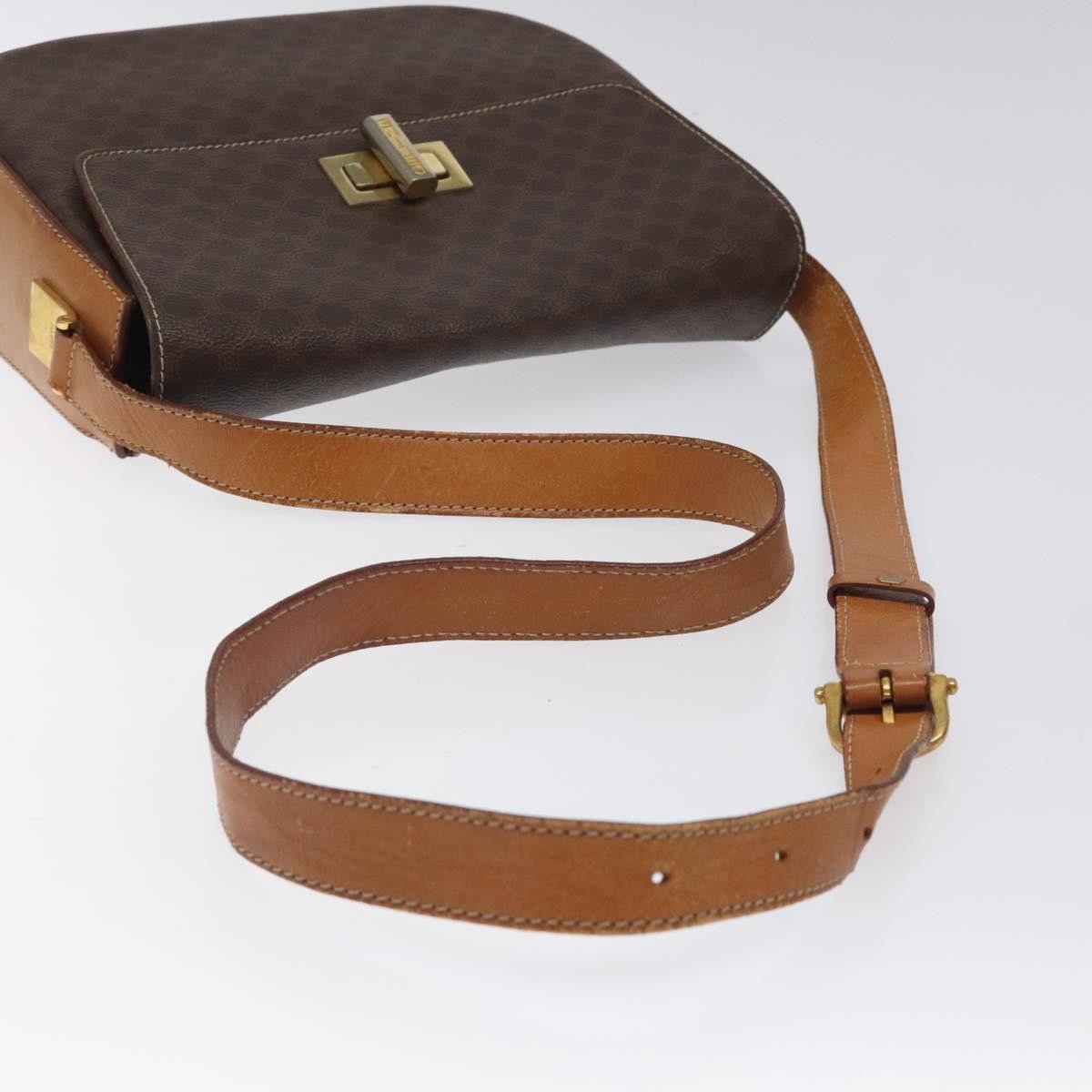 Celine Vintage Convertible Macadam Turnlock Shoulder Bag Canvas and Leather, BROWN, CANVAS, Shoulder bag