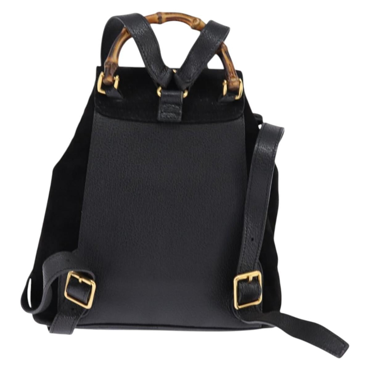 Gucci Vintage Bamboo Backpack Suede, BLACK, SUEDE, Backpack